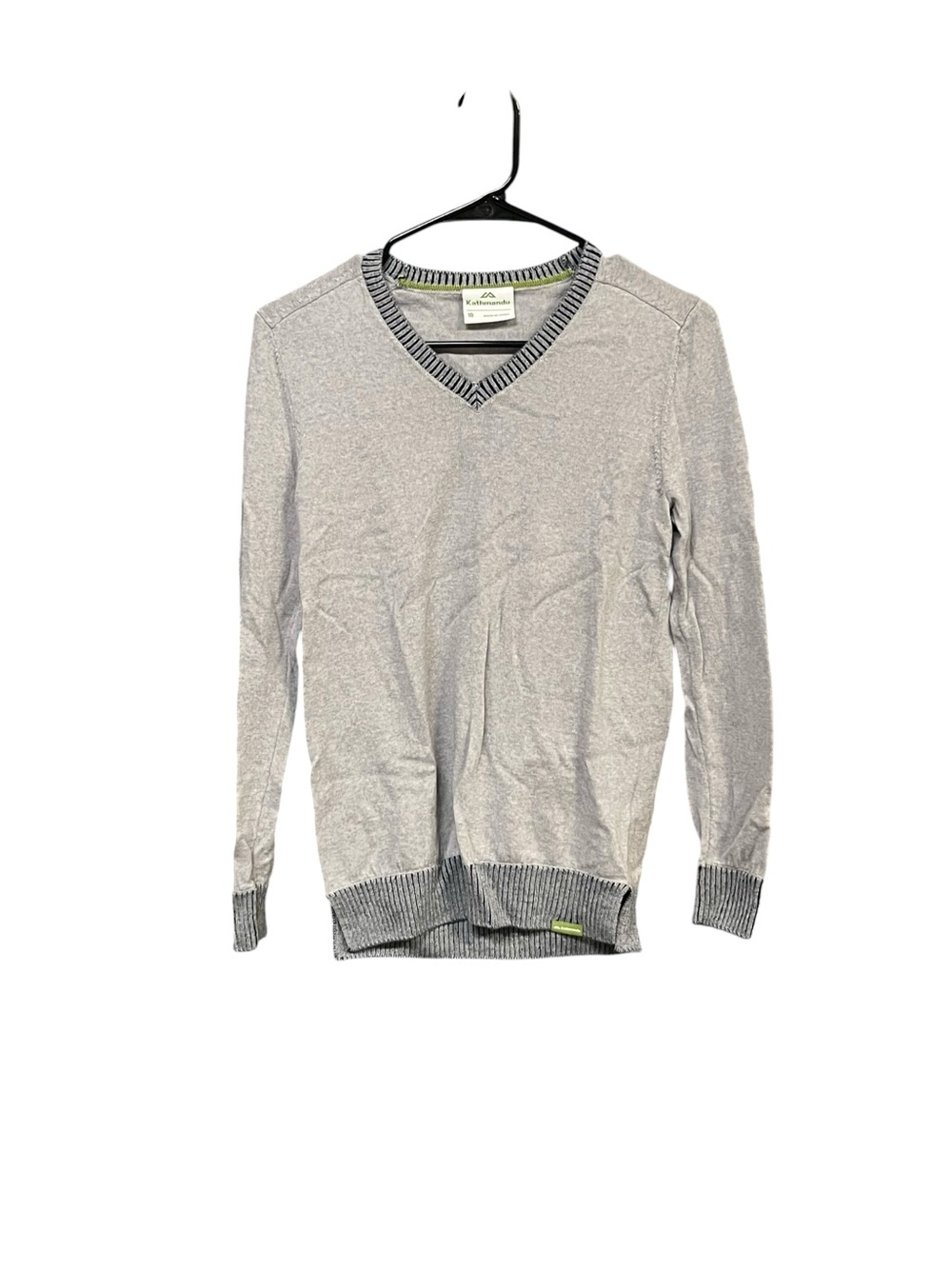 Kathmandu Wool V-Neck Sweater Women’s 10= Small Gray Outdoors Preppy Hiking